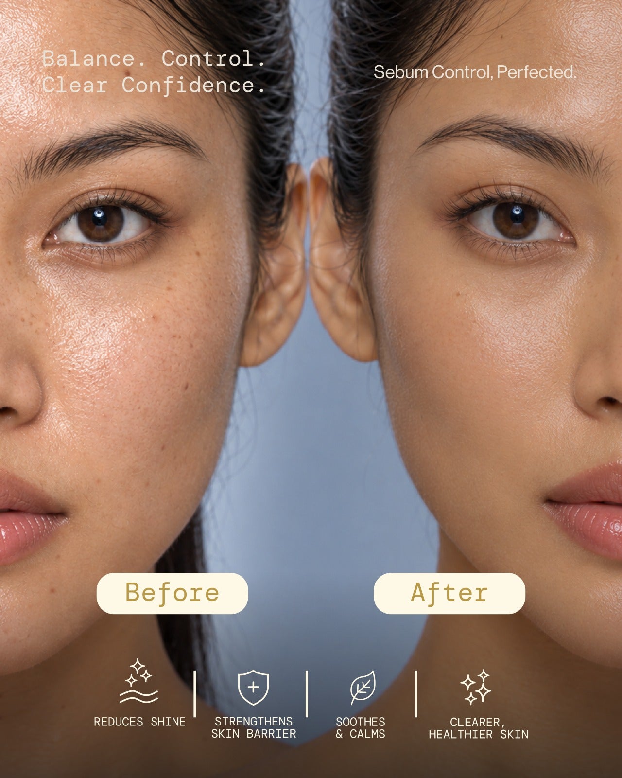 Before and after using S19 Sebum Control Capsule Cream