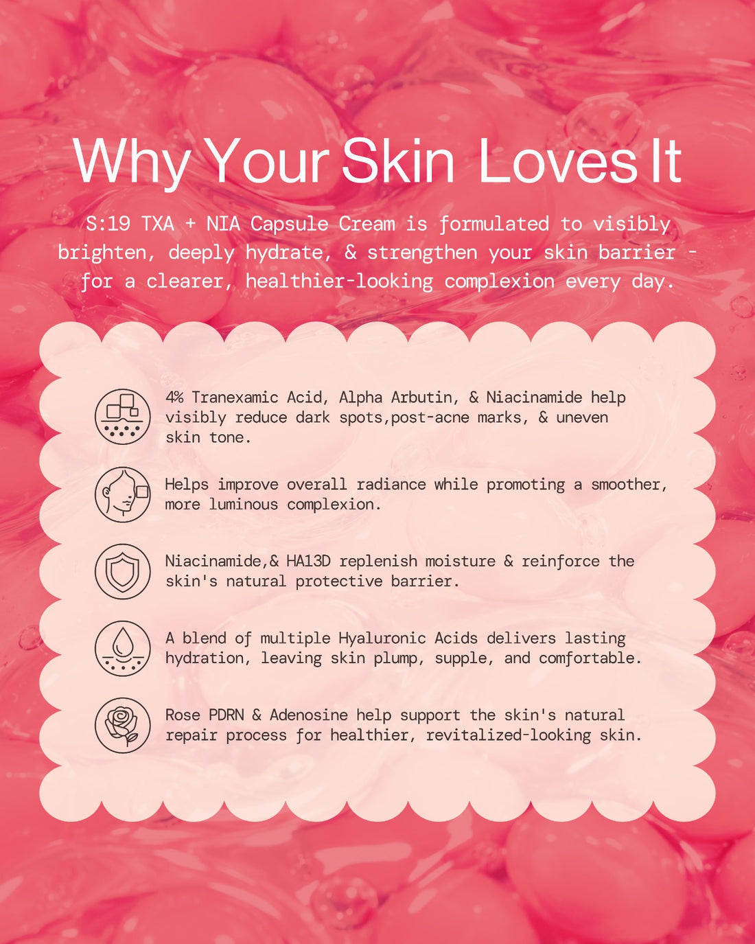 Key benefits of S19 TXA + NIA Capsule Cream for pigmentation and uneven skin tone